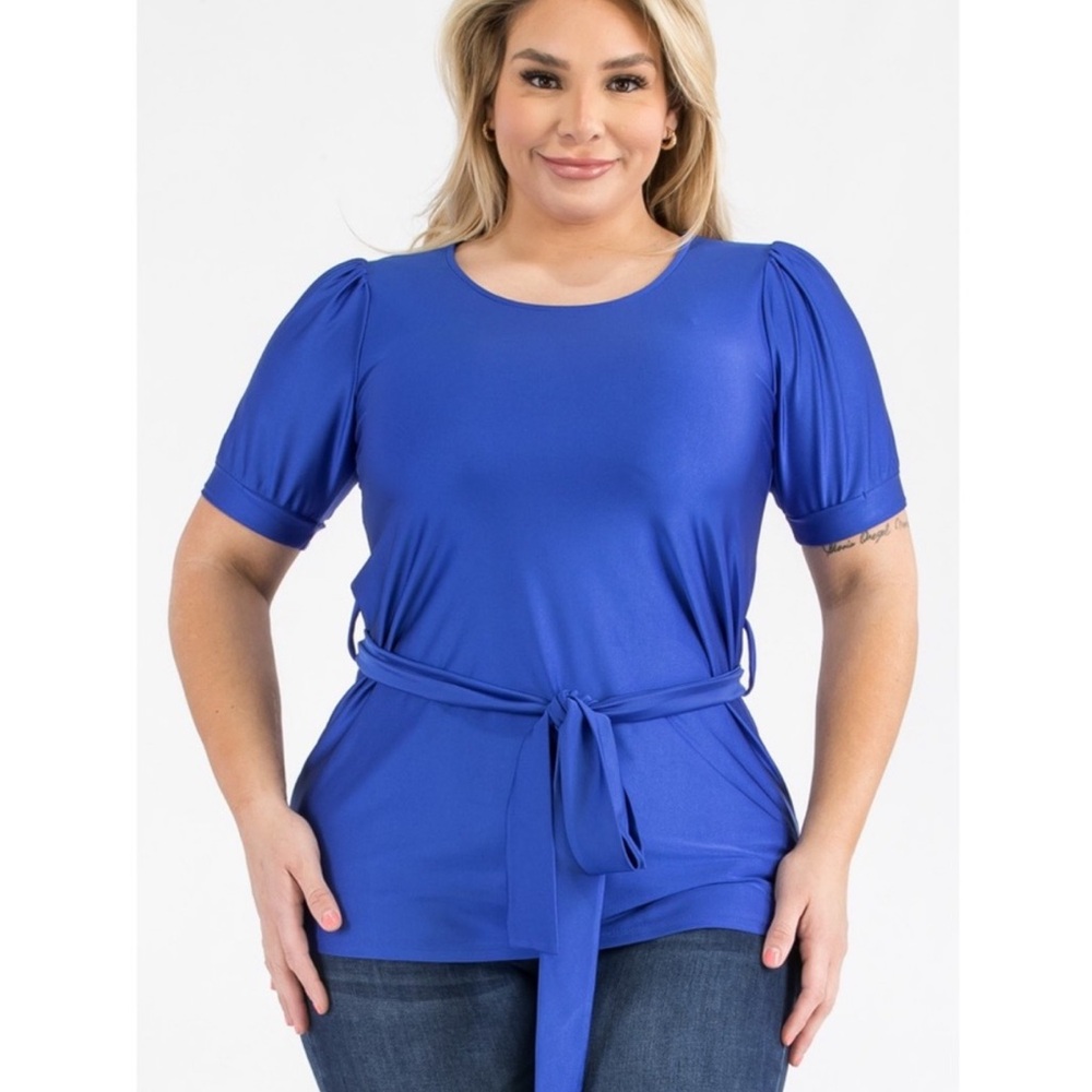 Blue Women's Top with Tie Waist